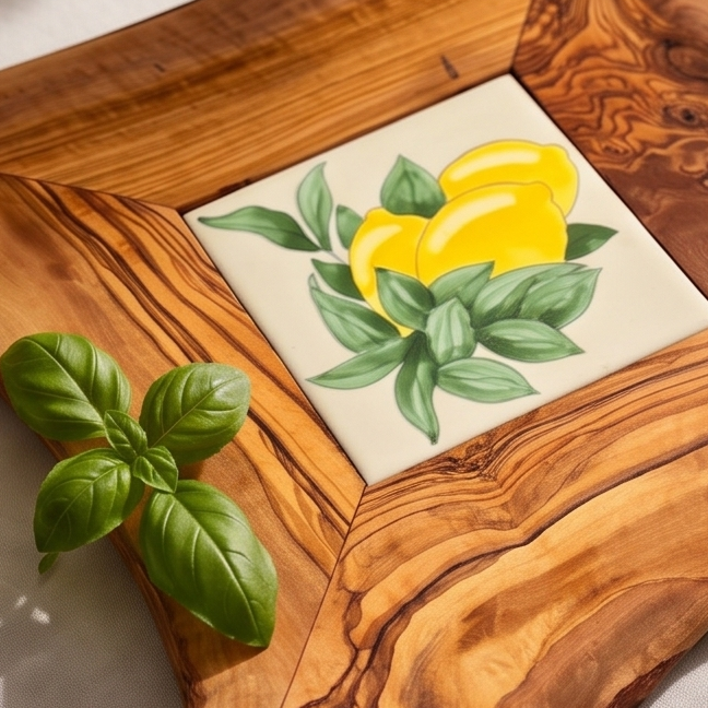 Small Rustic Olive Wood Ceramic Restaurant Serving Tray