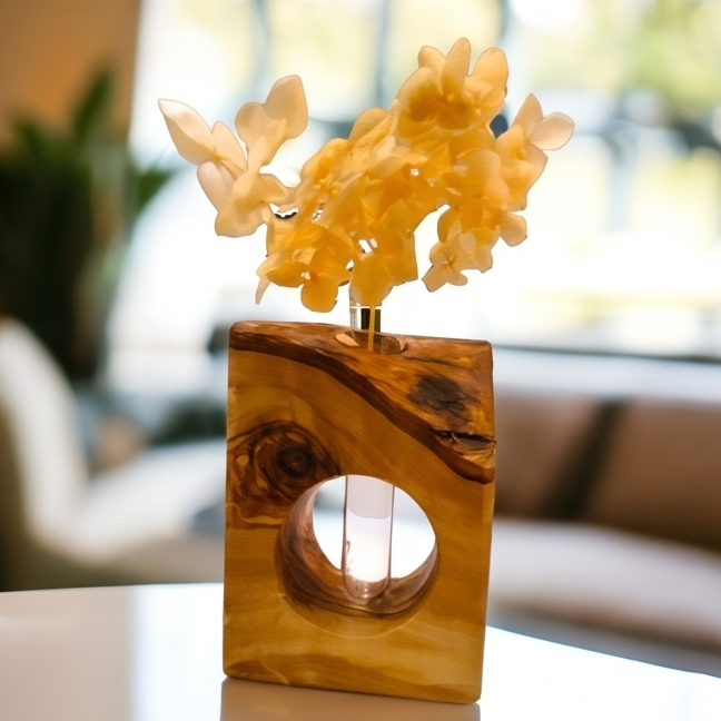 Rustic Olive Wood Propagation Vase | Desktop Plant Tube Vase
