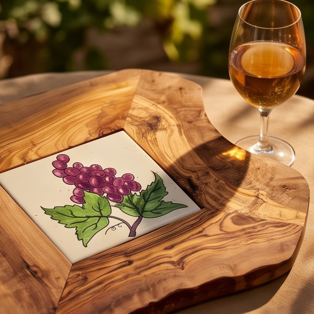 Small Rustic Olive Wood Ceramic Restaurant Serving Tray