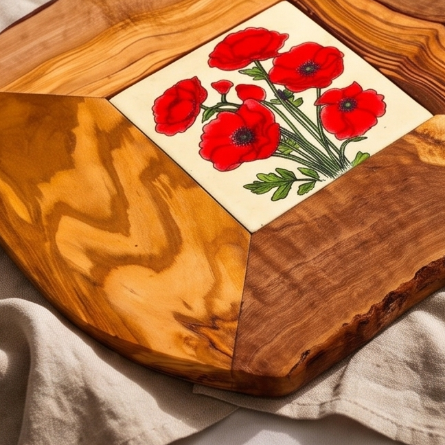 Small Rustic Olive Wood Ceramic Restaurant Serving Tray