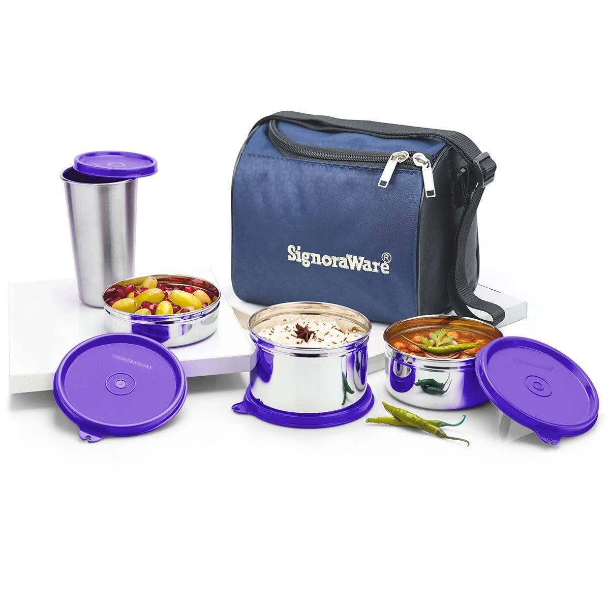 Best Steel Lunch Box with Steel Tumbler Violet