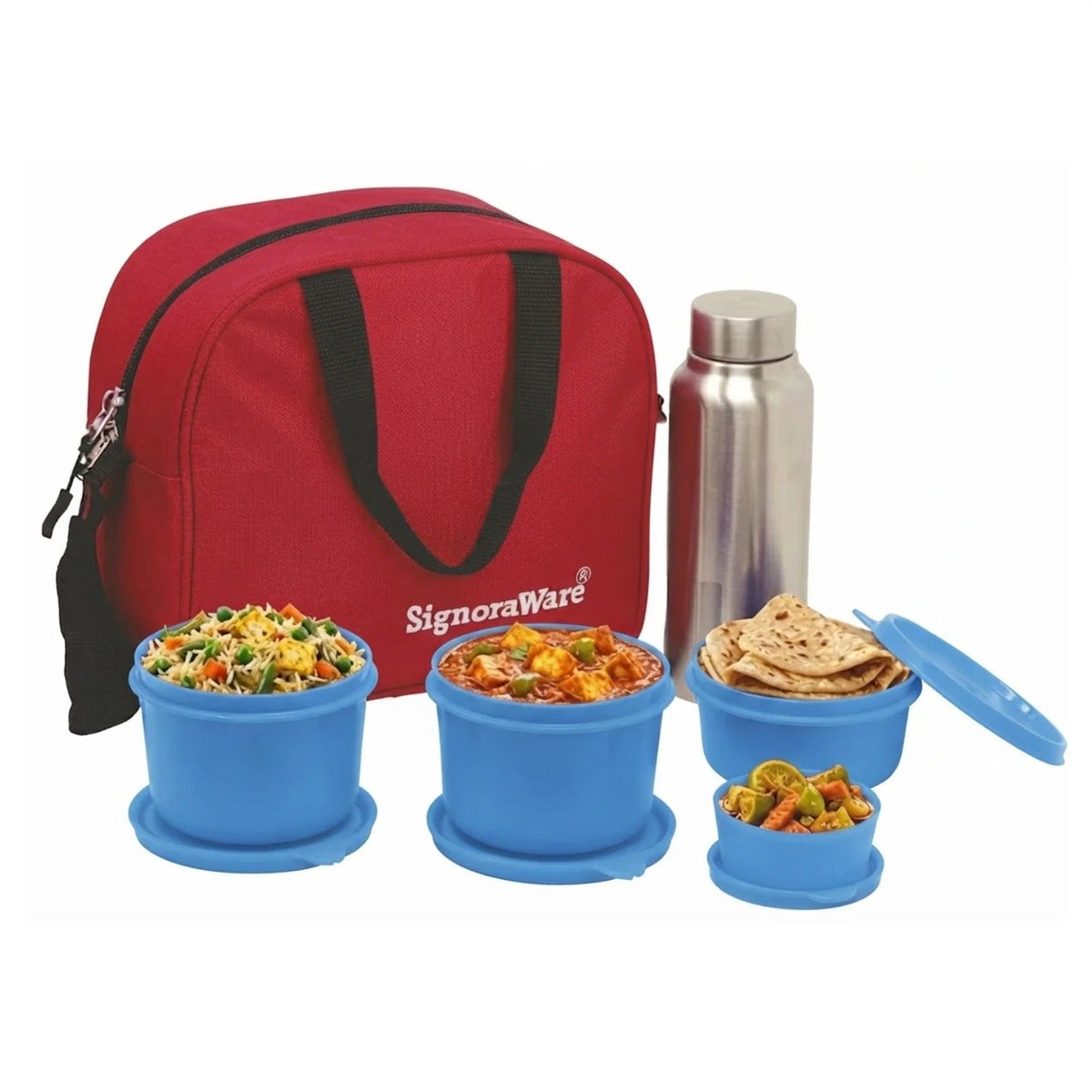 MS Steel Lunch Box with Bottle Blue