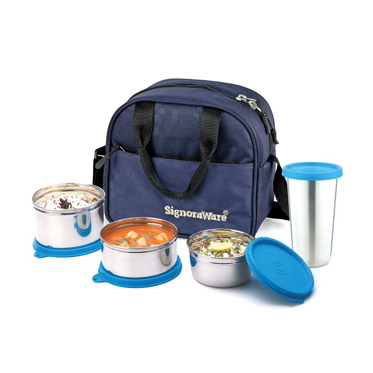 Stylish Steel Lunch Box with Steel Tumbler Blue