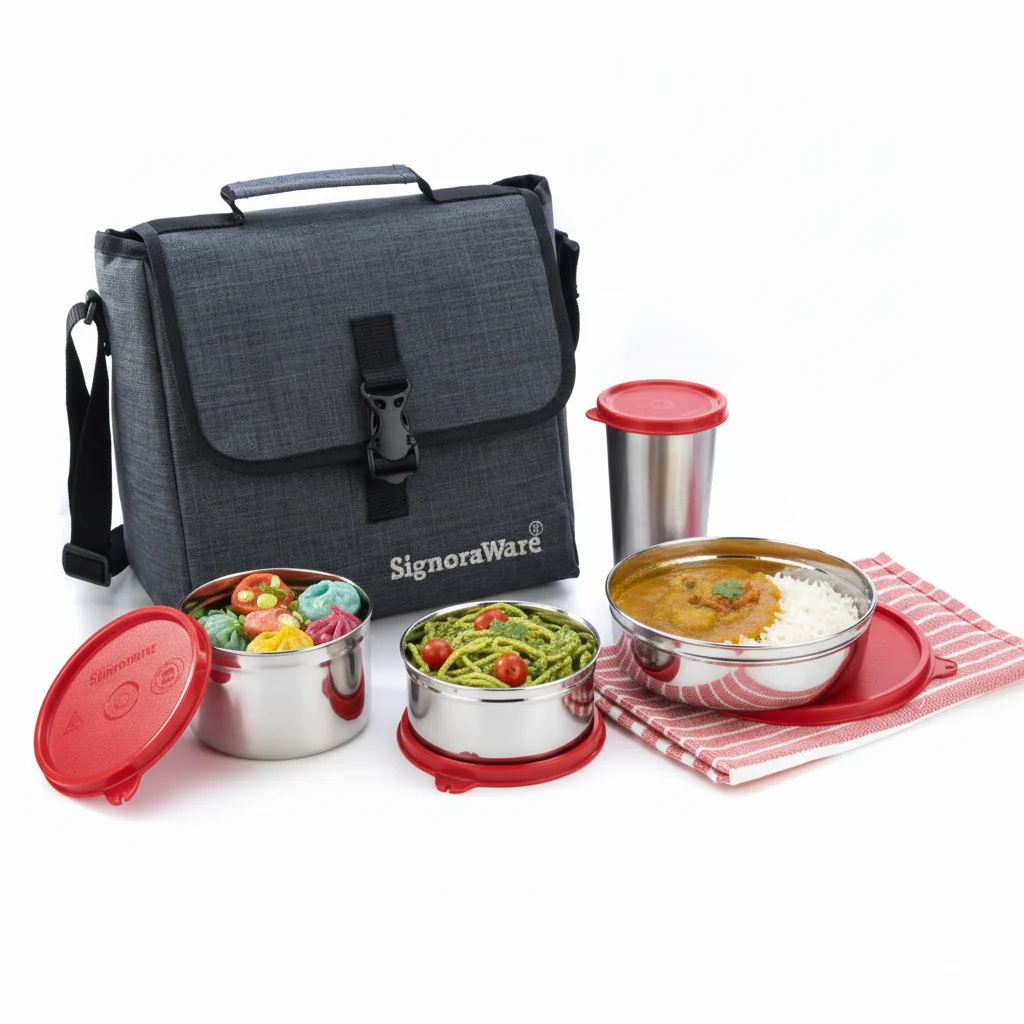 Tote Bag Steel Lunch Box Red