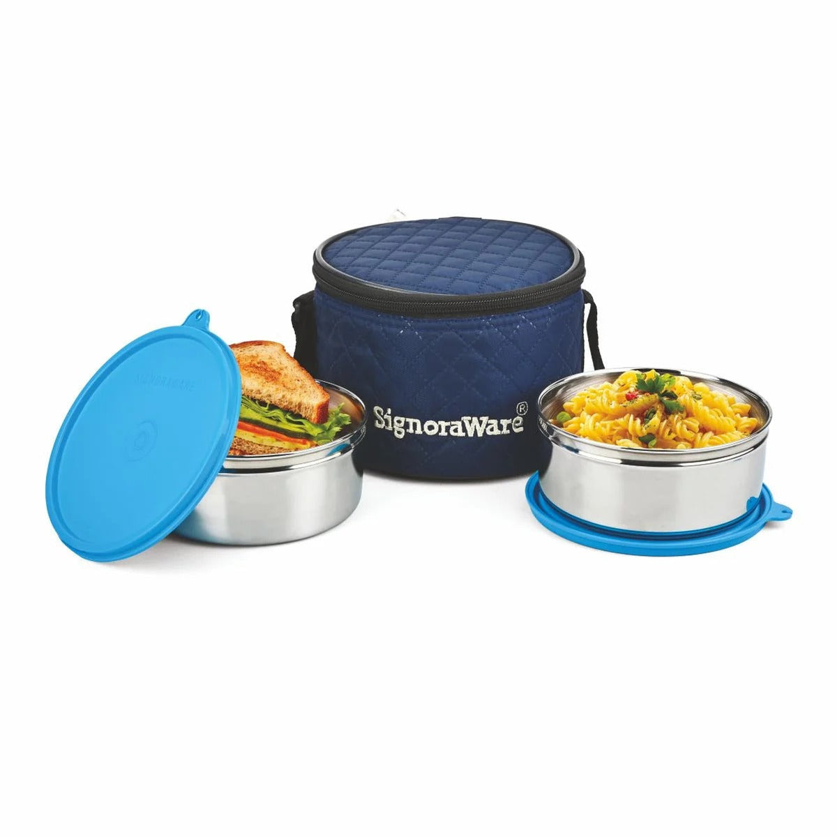 Big Meal Steel Lunch Box 2 Containers Blue