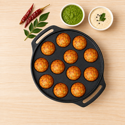 Cast Iron Paniyaram Pan Pre-Seasoned 12 Pit