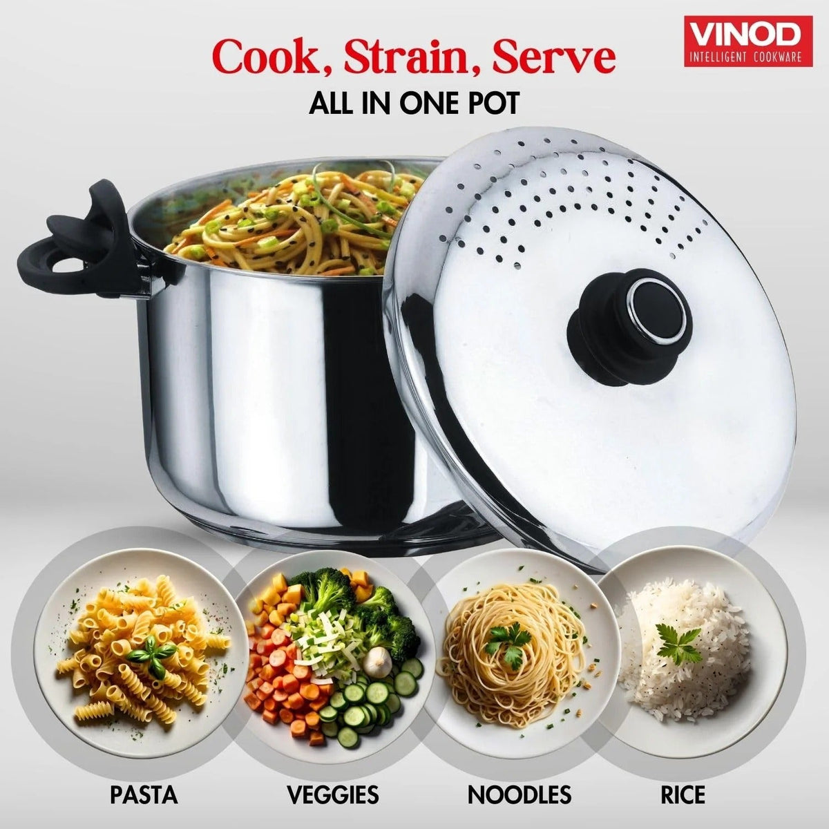 Stainless Steel Pasta Pot with Strainer Lid 6.8L