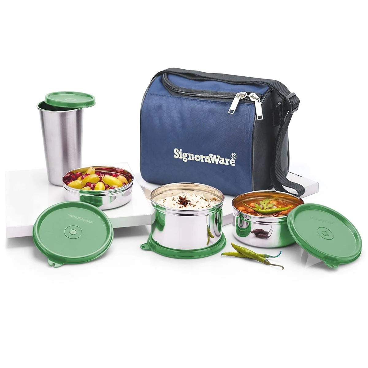 Best Steel Lunch Box with Steel Tumbler E Green