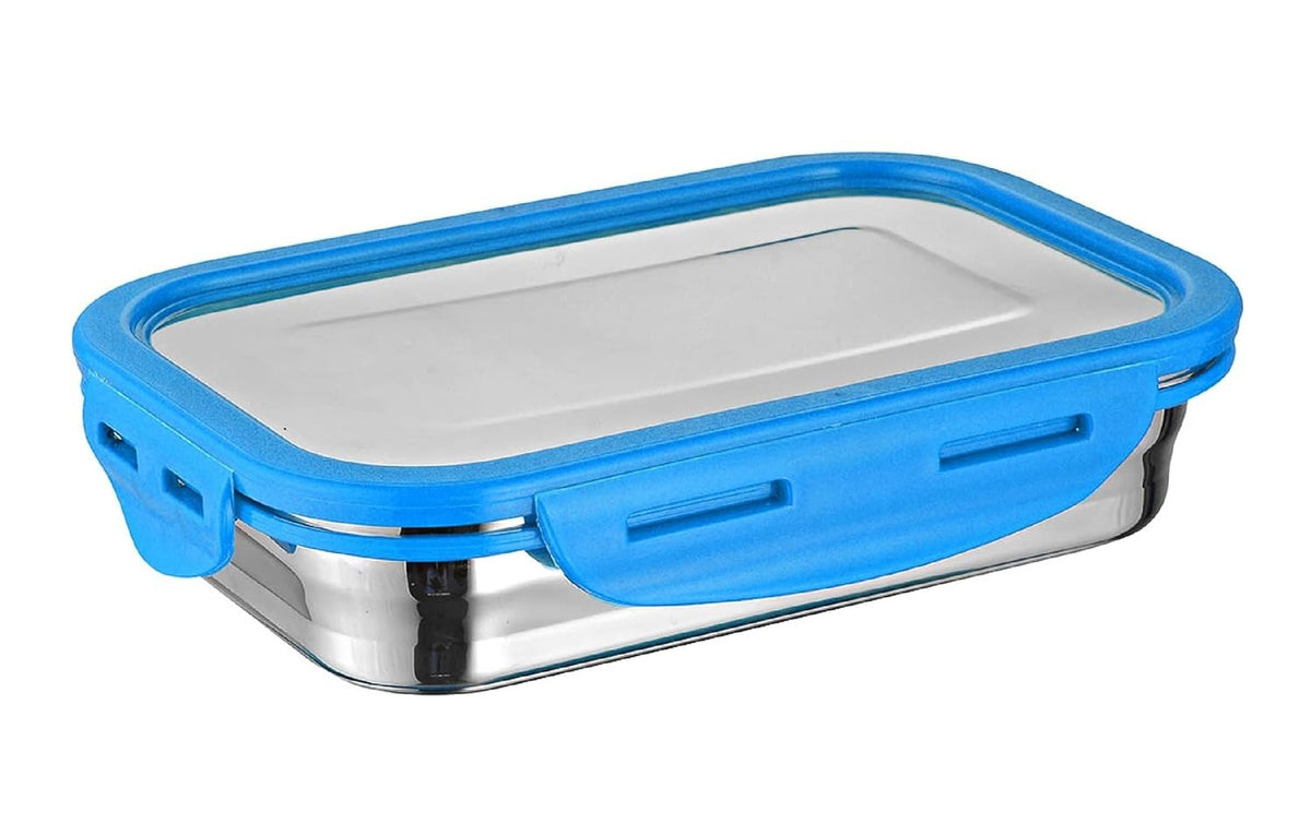 Microsafe Steel Rectangular Container 800 ml with Steel Lid Blue