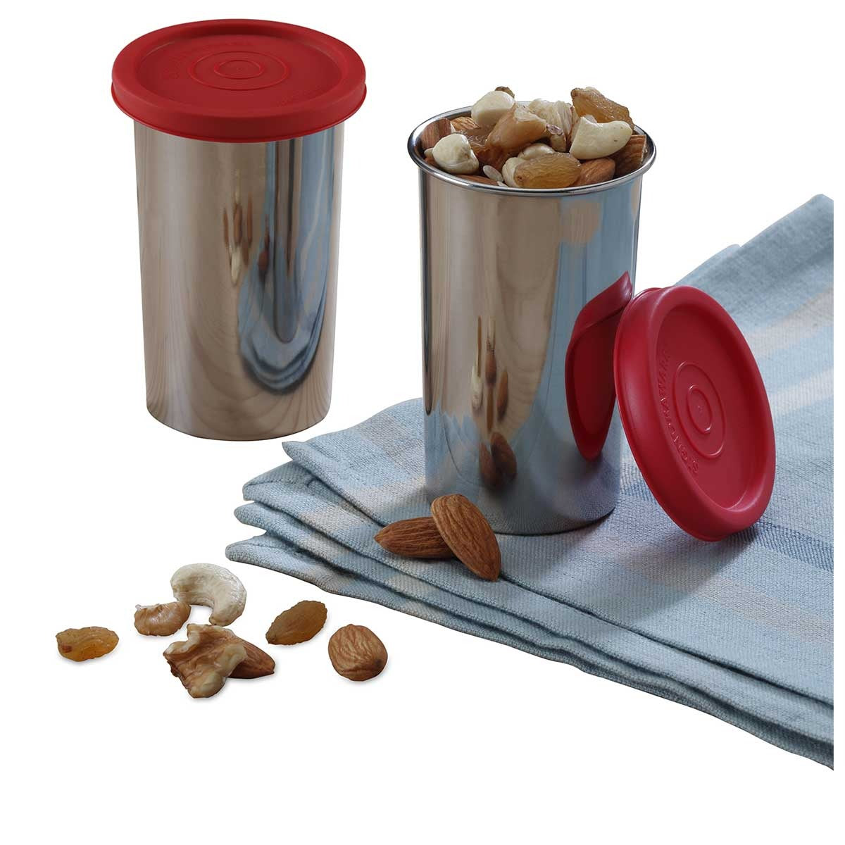 Round Big Steel Container 150 ml Set of 2 Red