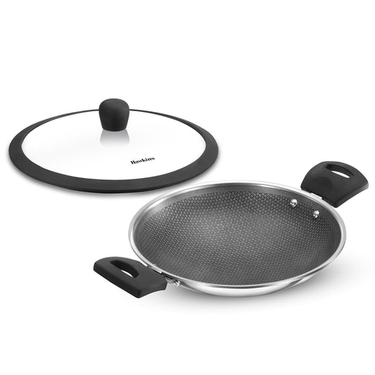 Nonstick Appachatty Deep Kadhai 1.25L 22 cm with Glass Lid