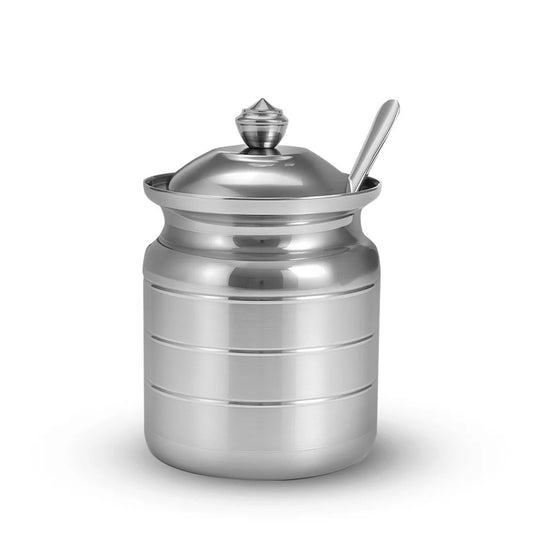 Premium Stainless Steel Ghee Pot with Spoon Lid 500 ml Silver