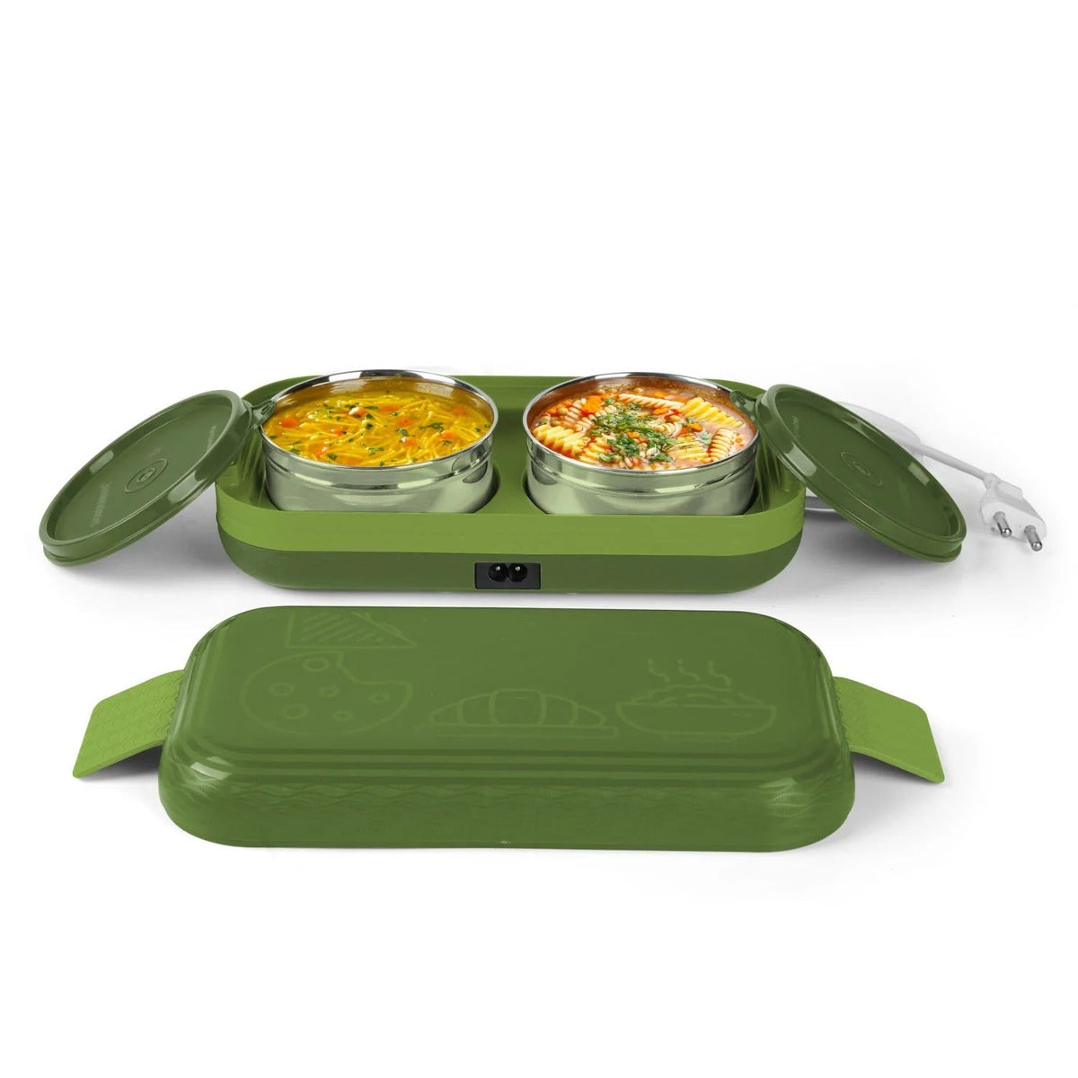 E-Hot Electric Steel Lunch Box Dark Green