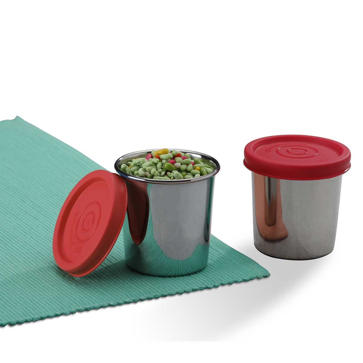 Round Medium Steel Container 100 ml Set of 2 Red