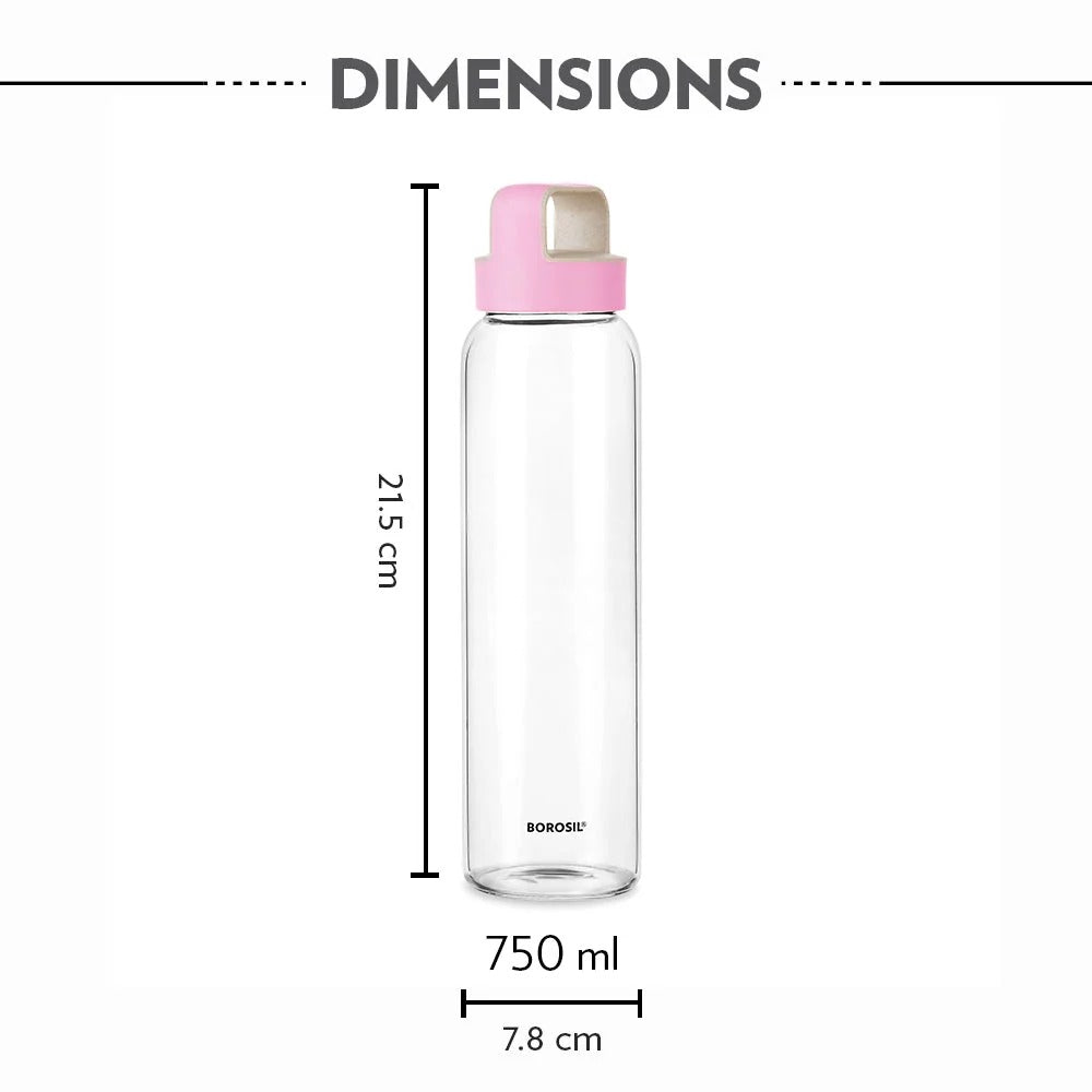 Glass Water Bottle with Pink Lid 750 ml