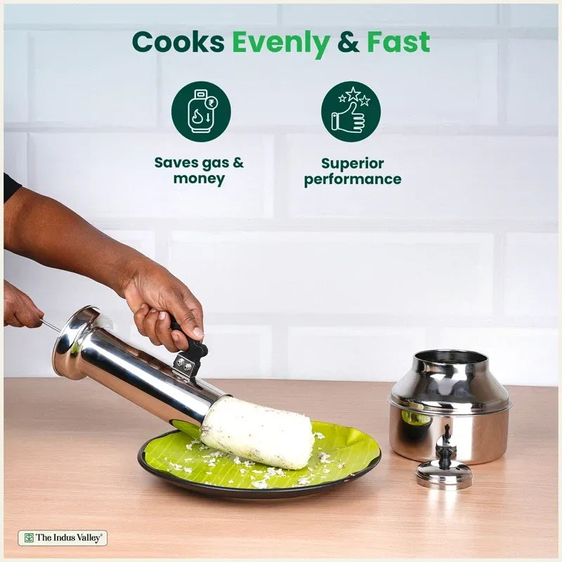 Stainless Steel Puttu Maker Premium Quality 100% Toxin Free Bakelite Handle Induction Gas