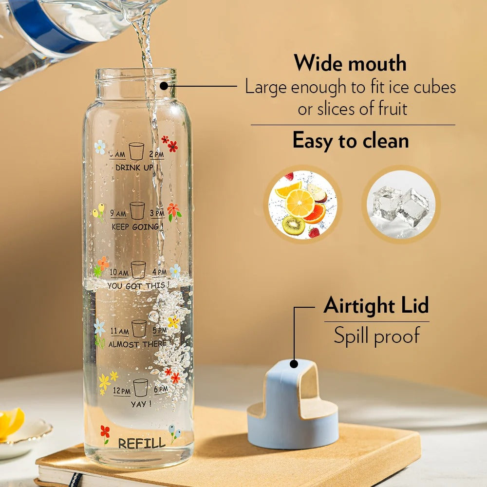 Borosilicate Glass Bottle with Husk Lid Blue