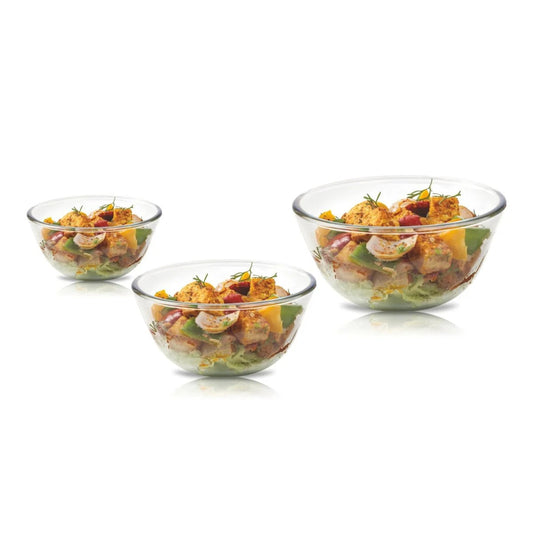 Borosilicate Glass Mixing Bowl Combo Set of 3 Without Lid (1500 ml + 1000 ml + 500 ml)