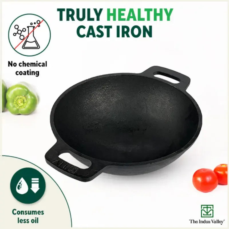 Cast Iron Cookware Set - Tawa + Kadai + Fry Pan + Free Flip