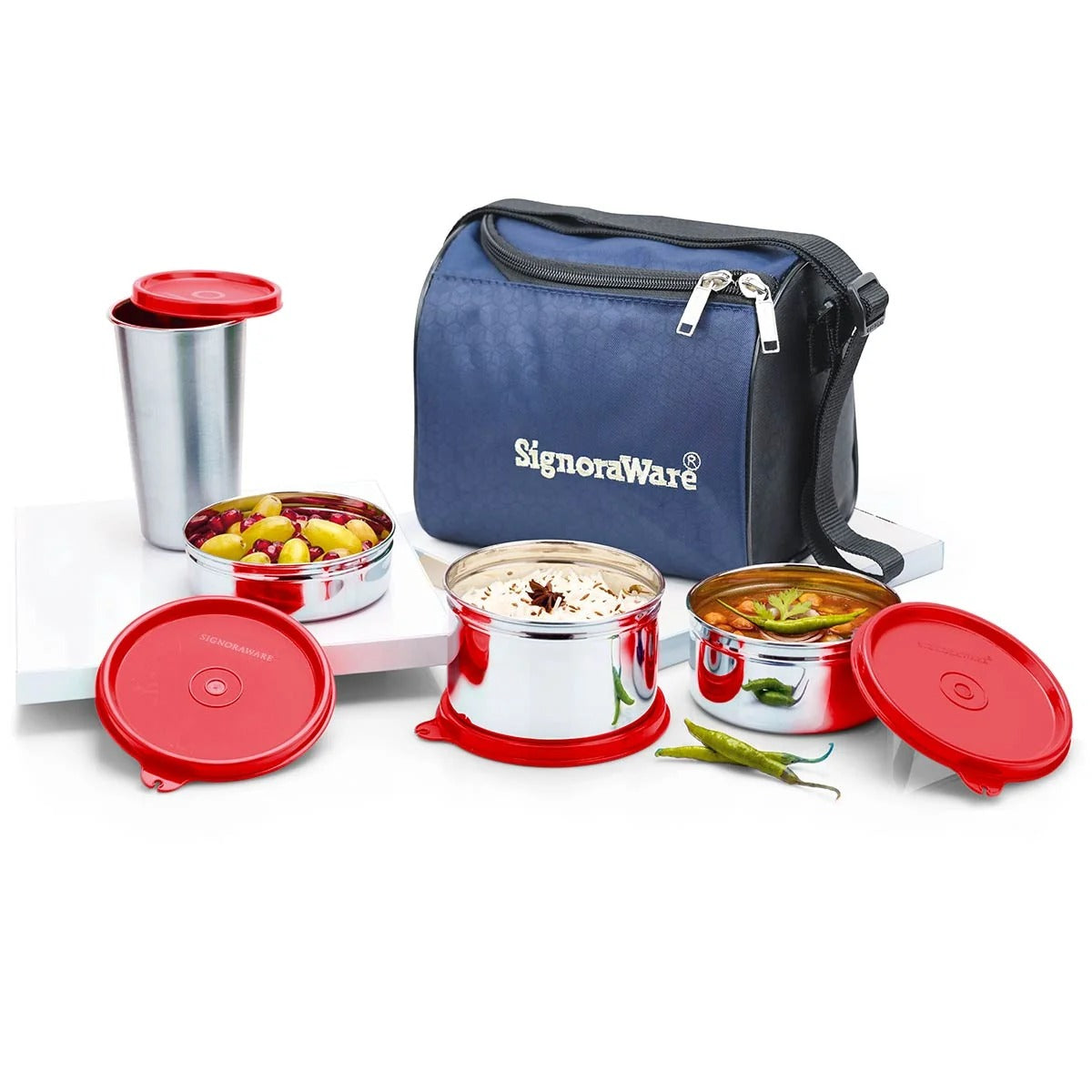 Best Steel Lunch Box with Steel Tumbler Red