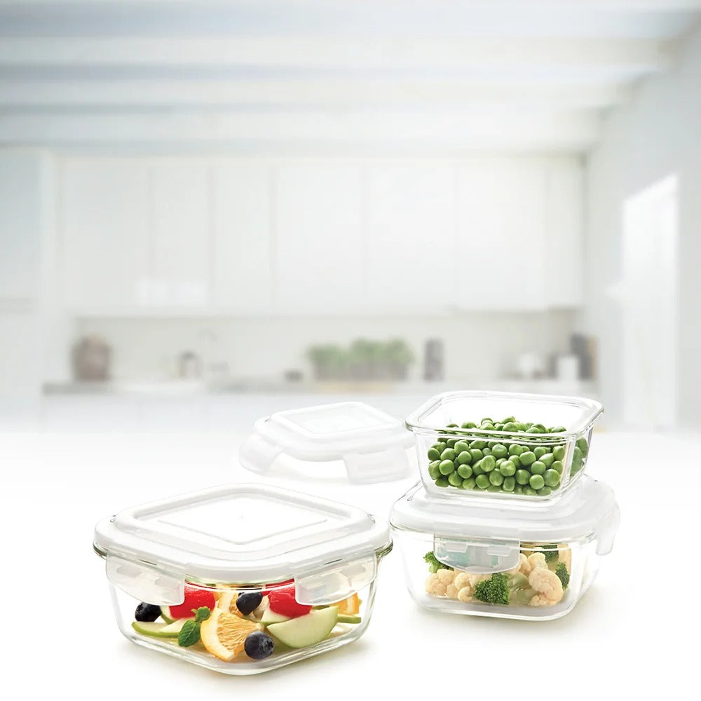 Square Glass Container Set of 3 (320 ml + 520 ml + 800 ml)