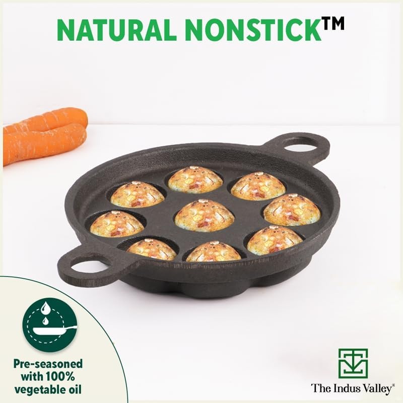 Cast Iron Paniyaram Pan 9 Pit Pre-Seasoned