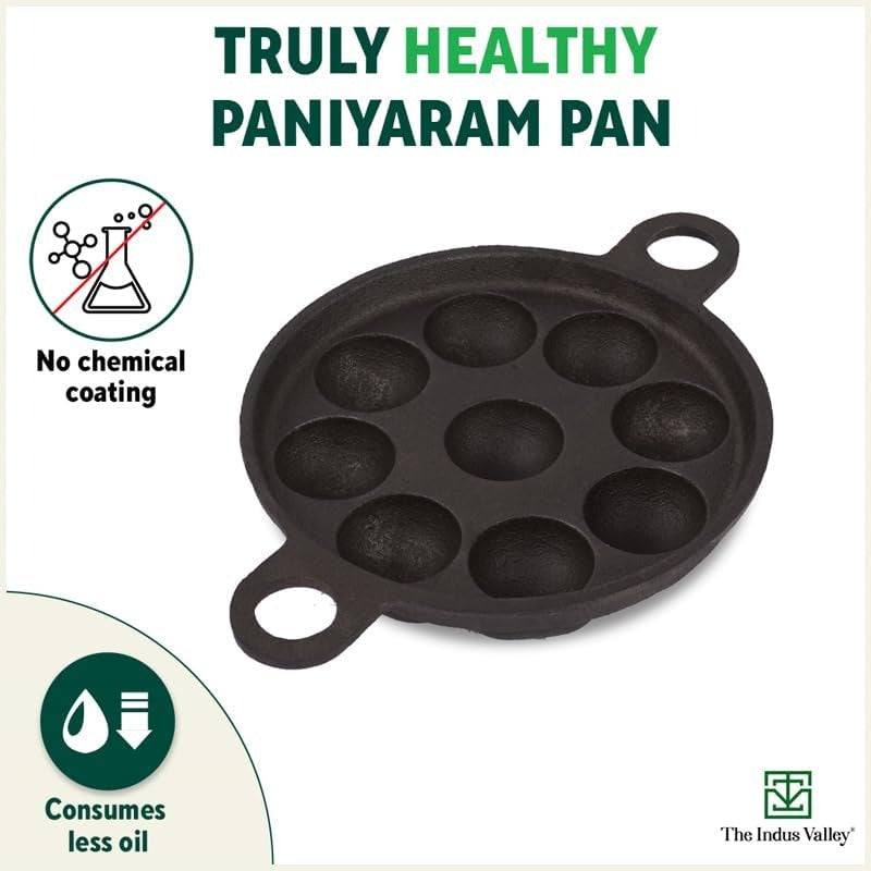 Cast Iron Paniyaram Pan 9 Pit Pre-Seasoned