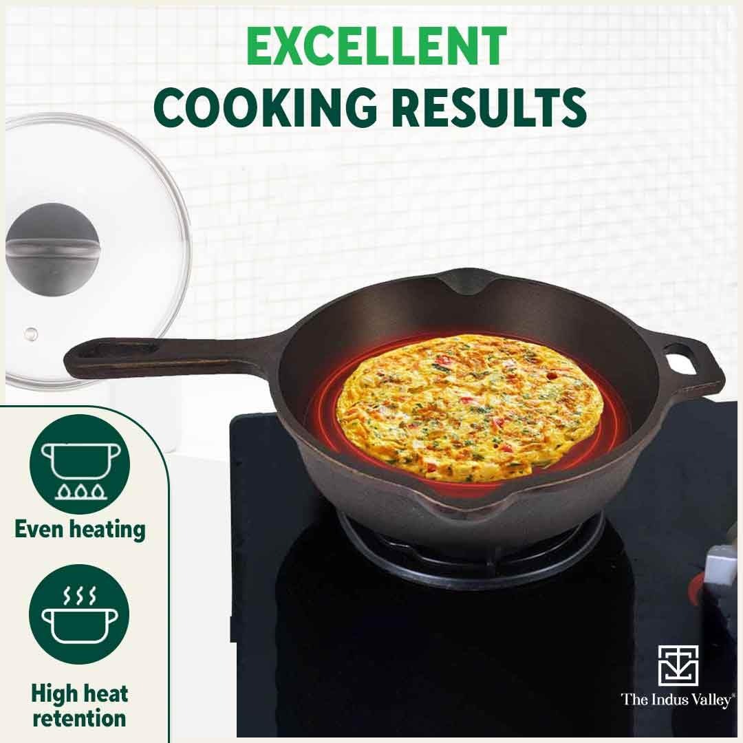 Super Smooth Cast Iron Fry Pan with Glass Lid
