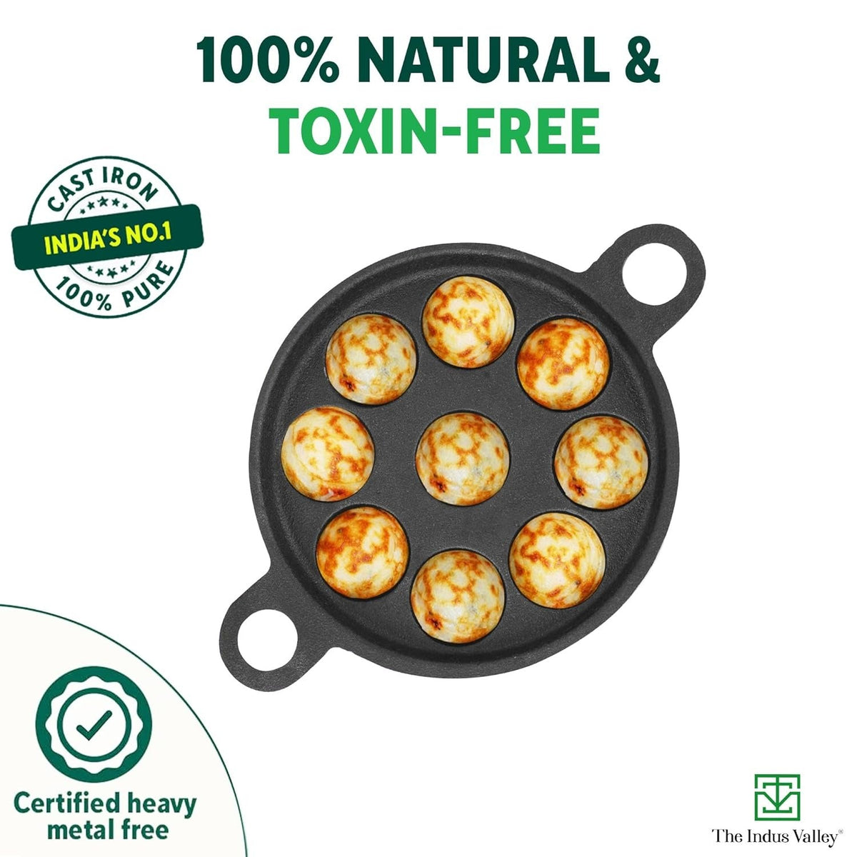 Cast Iron Paniyaram Pan 9 Pit Pre-Seasoned