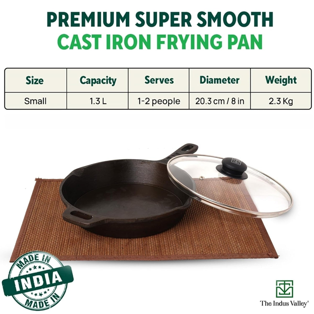 Super Smooth Cast Iron Fry Pan with Glass Lid