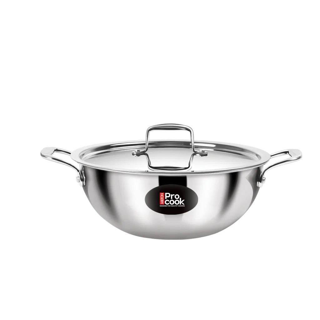 Triply Stainless Steel Kadhai with Lid 36 cm