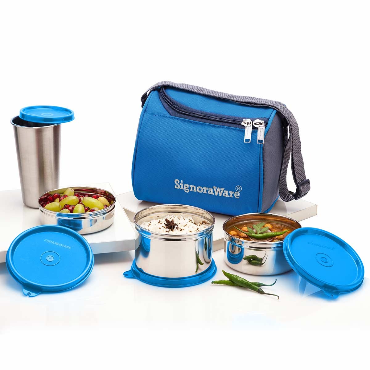 Best Steel Lunch Box with Steel Tumbler Blue