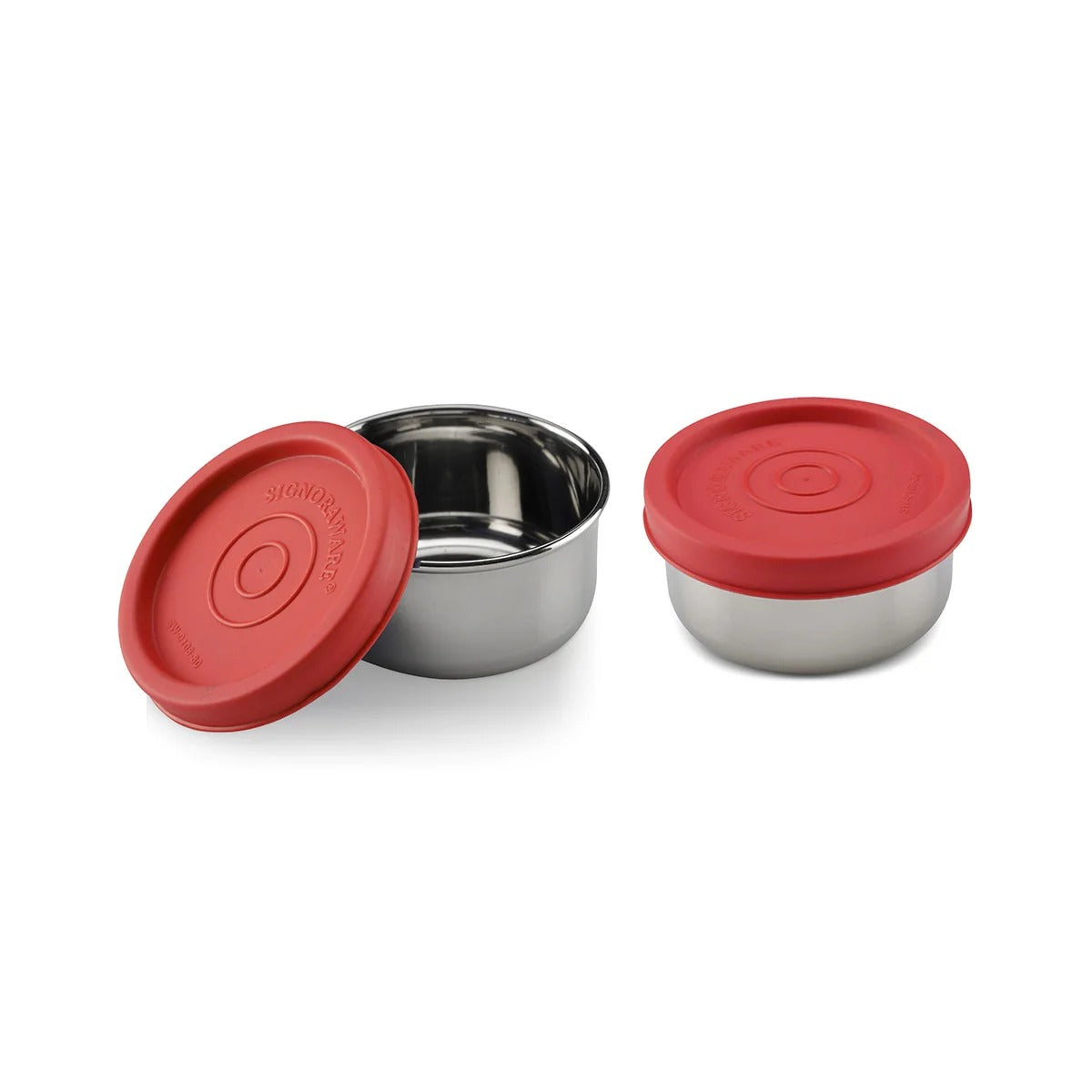 Round Steel Small Container Set of 2 Red