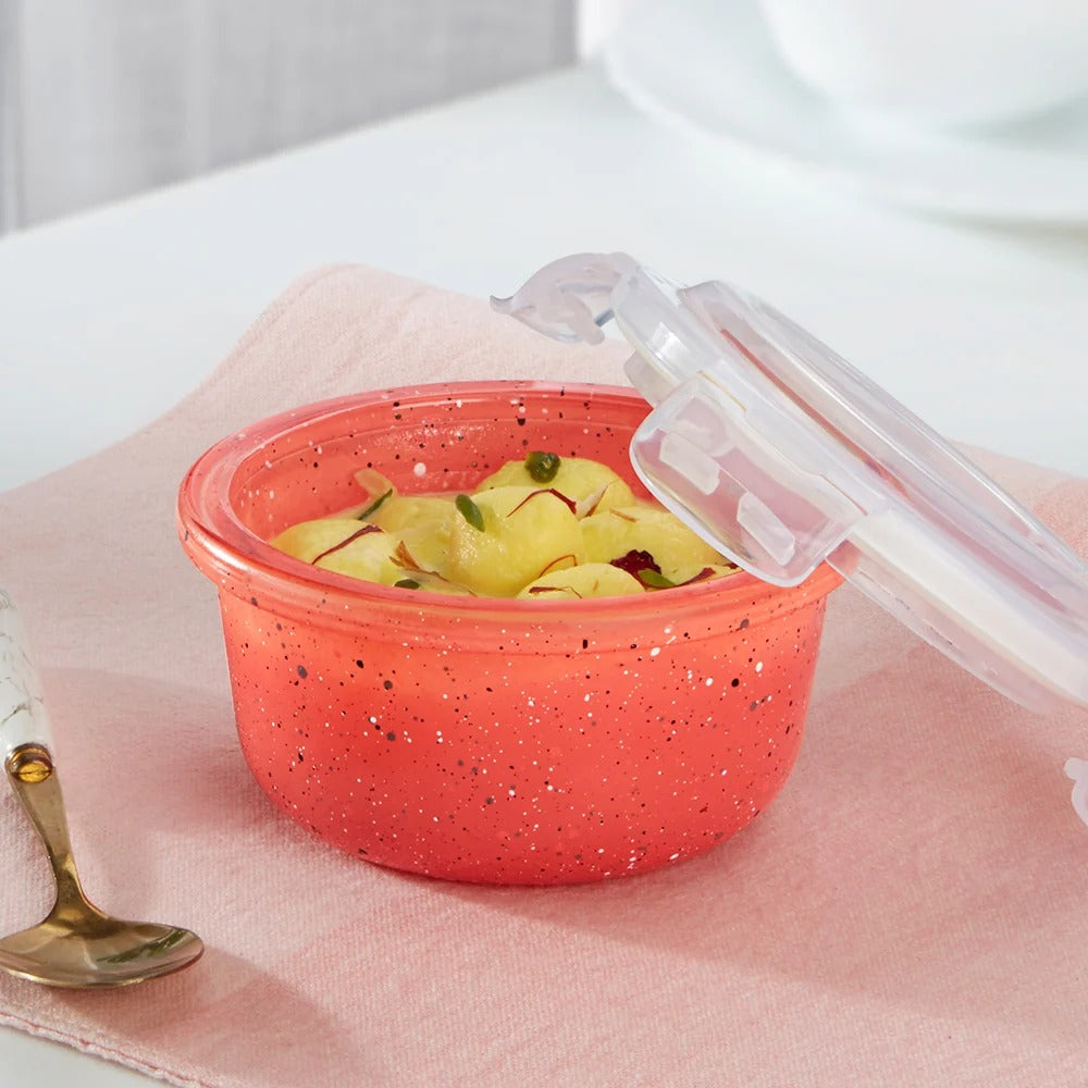 Pink Round Klip N Store Glass Container 240 ml