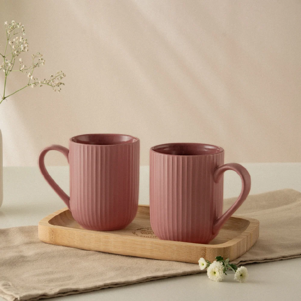 Porcelia Flute Mug Moss Set of 2 (350 ml x 2) Rose
