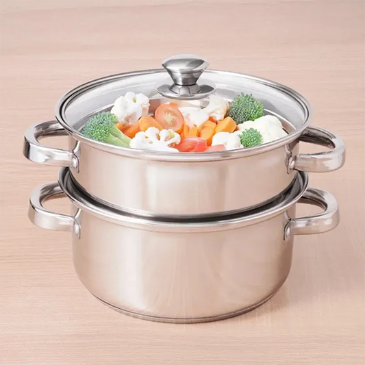 Tri Steel Multi-Purpose Stainless Steel Steamer with Sandwich Bottom Vegetable Steamer Momo Maker 21cm 1.42 kg 2 Tier
