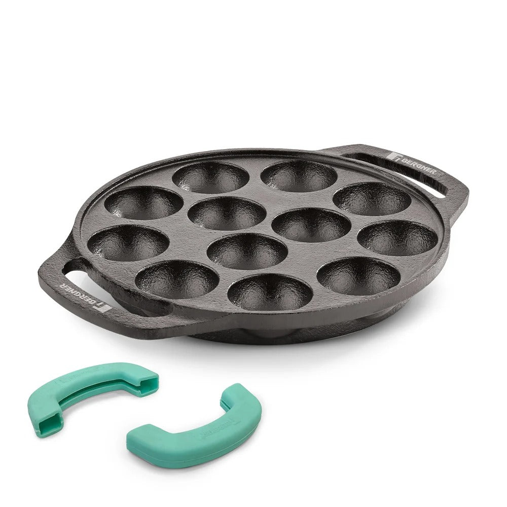 Eco Cast Iron Appam Patra with 12 Pits Pre-Seasoned Induction Compatible with Silicone Sleeves