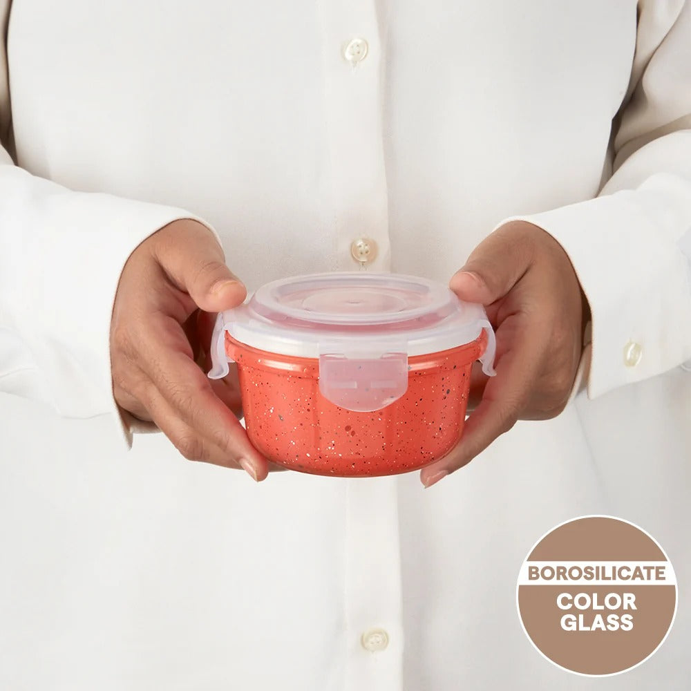Pink Round Klip N Store Glass Container 240 ml