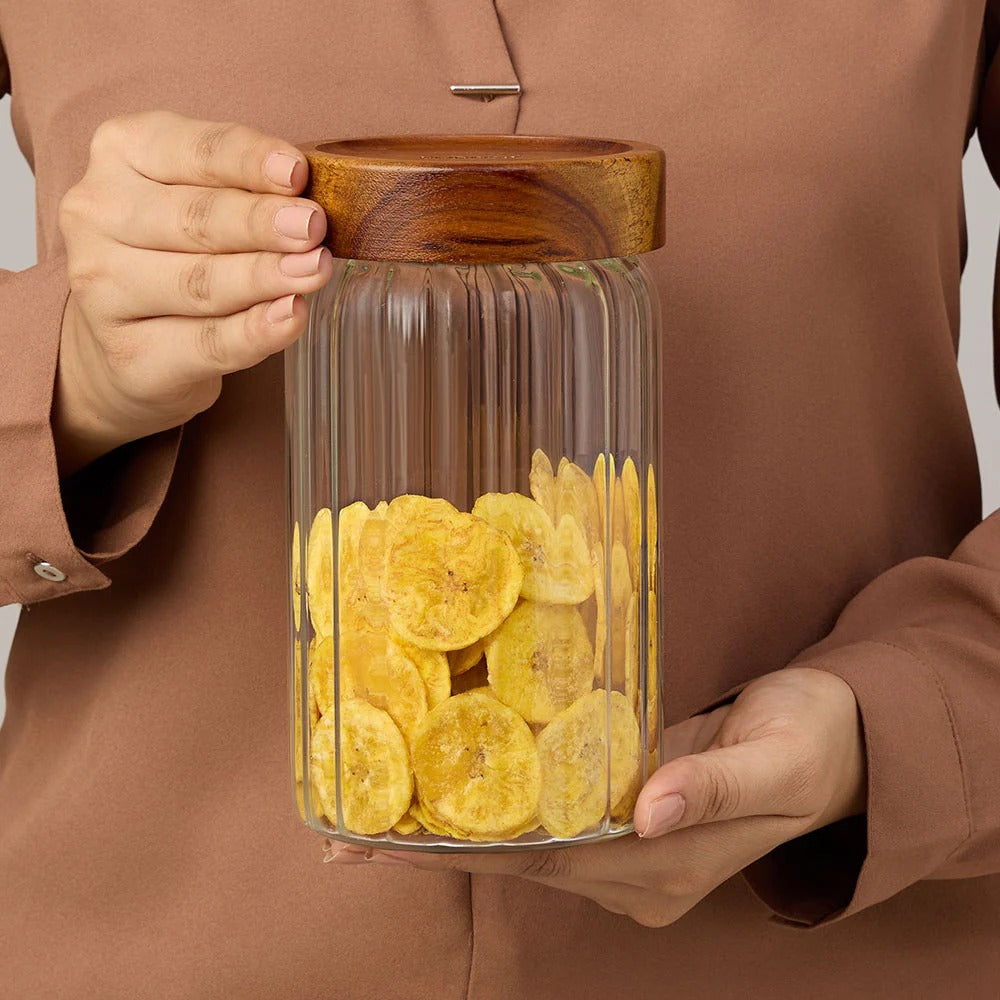 Linea Glass Jar with Acacia Lid 300 ml