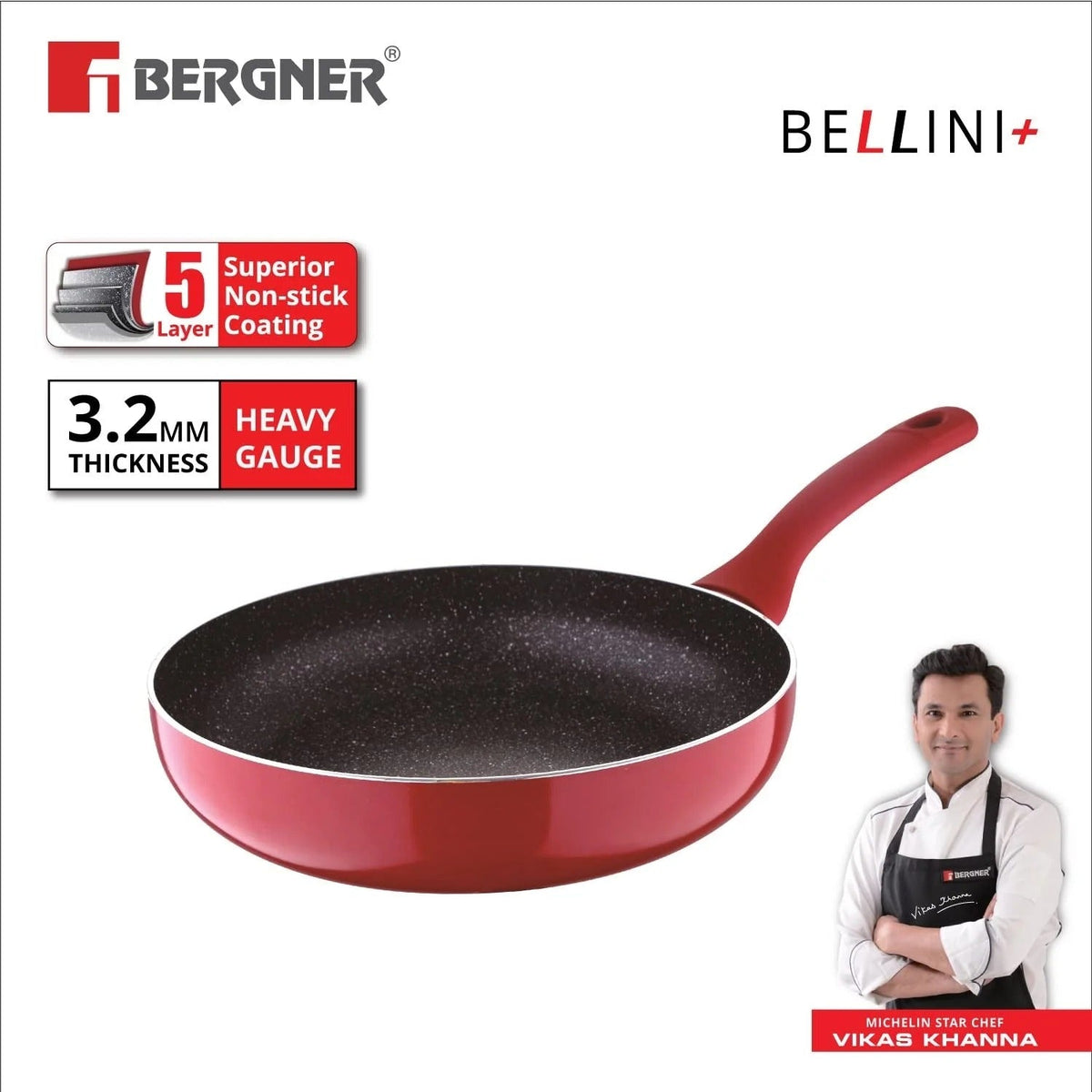 Plus Non-Stick Deep Fry Pan with Lid Induction Red - 28 cm /3.3 L