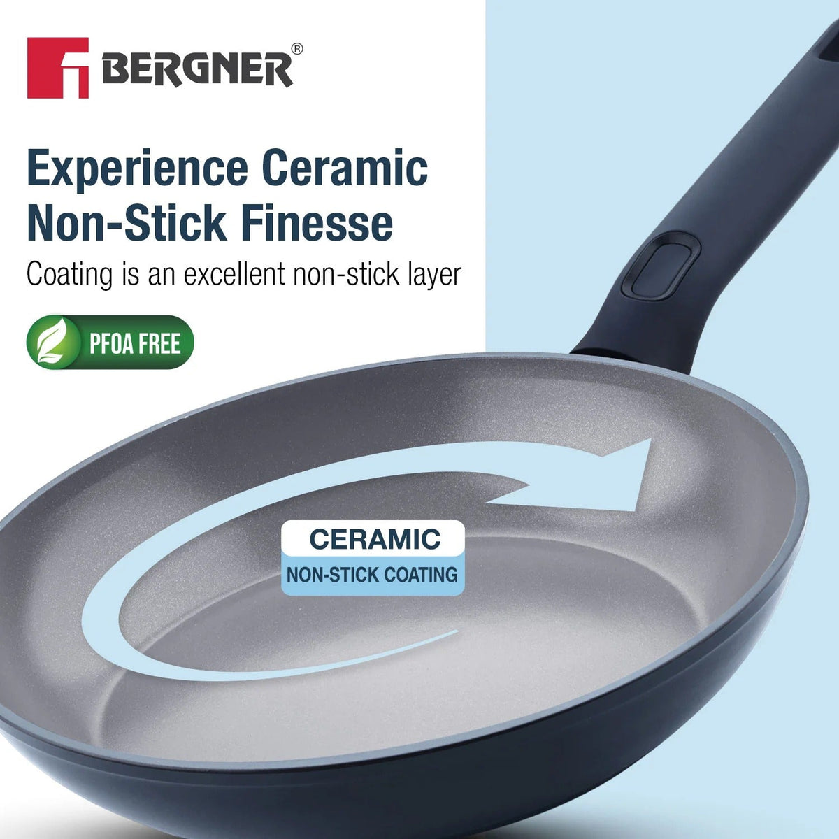 Bergner Jade 24cm Ceramic Non-Stick Fry Pan with Glass Lid Induction