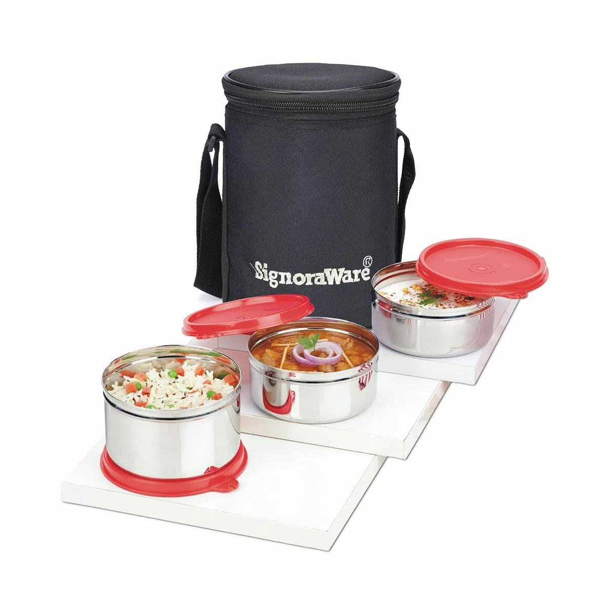 Steel Medium Lunch Box Red