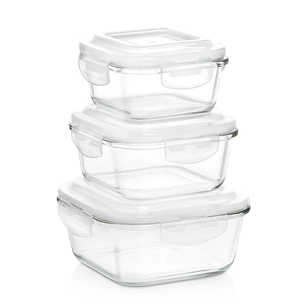 Square Glass Container Set of 3 (320 ml + 520 ml + 800 ml)
