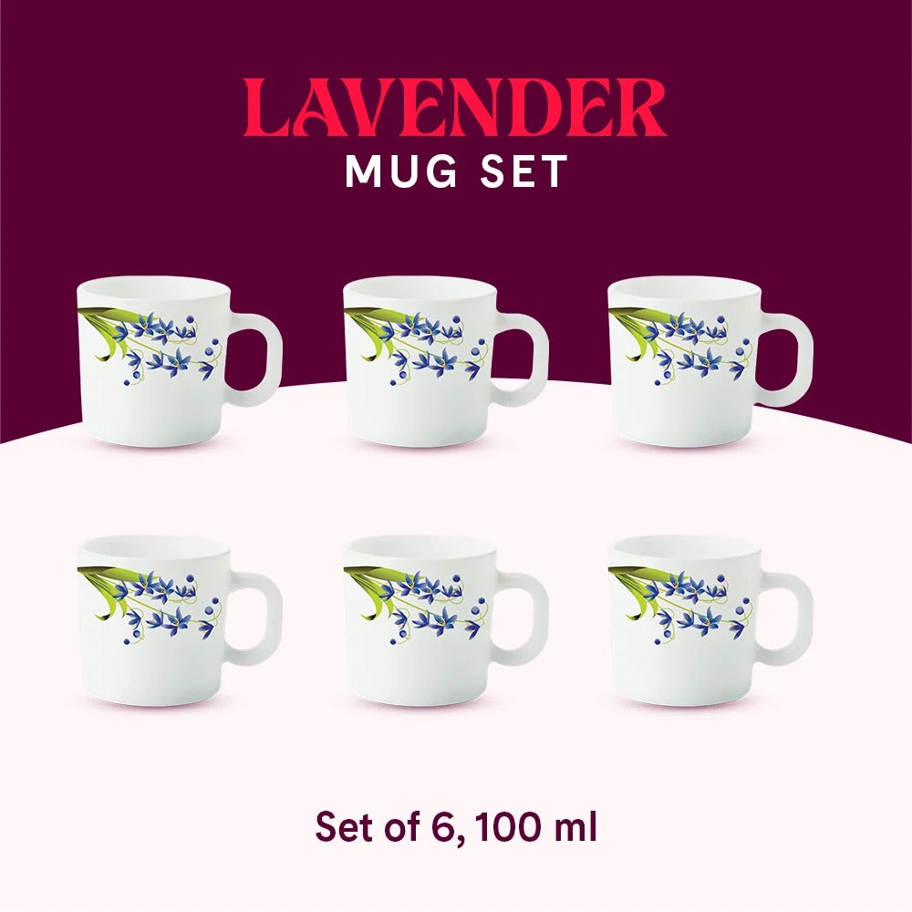 Opalware Lavender Mug 6 Pcs (100 ml x 6)