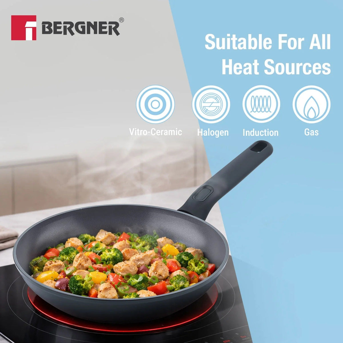 Bergner Jade 24cm Ceramic Non-Stick Fry Pan with Glass Lid Induction