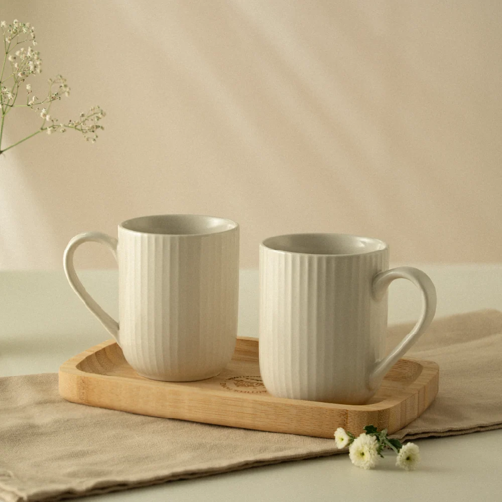 Porcelia Flute Mug Moss Set of 2 (350 ml x 2) Pearl
