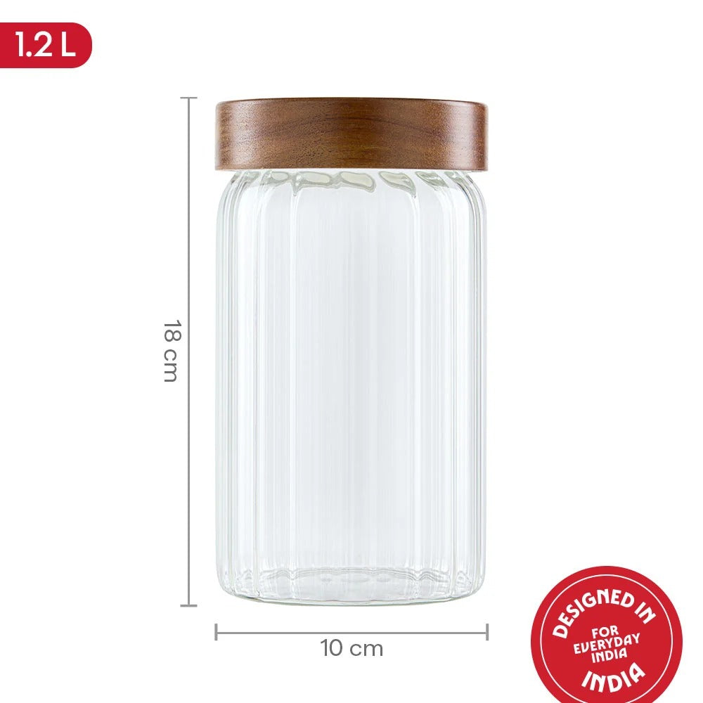 Linea Glass Jar with Acacia Lid 300 ml