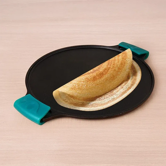 Cast Iron Double Handle Tawa with Silicon Handle Pre-Seasoned Dosa Tawa 30.2 cm