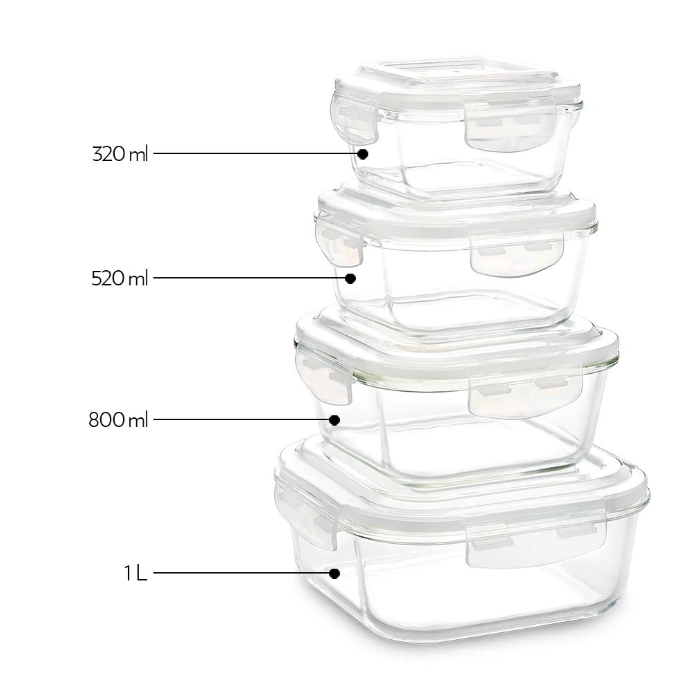 Square Glass Container Set of 3 (320 ml + 520 ml + 800 ml)