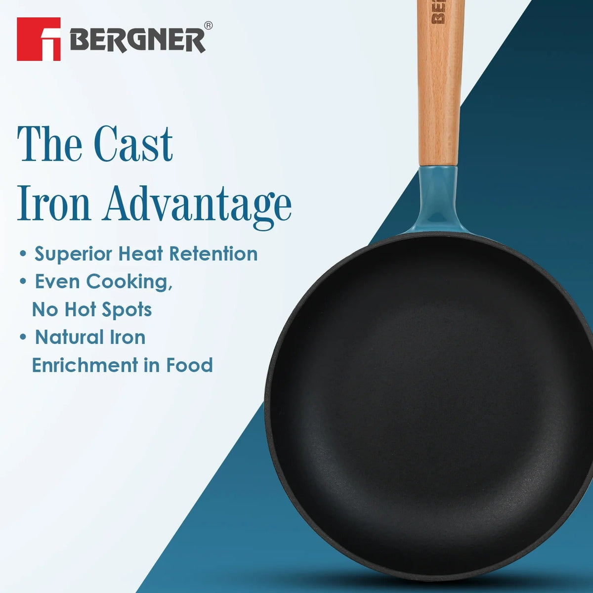 Cast Iron 28 cm Fry Pan with Lid Induction Blue